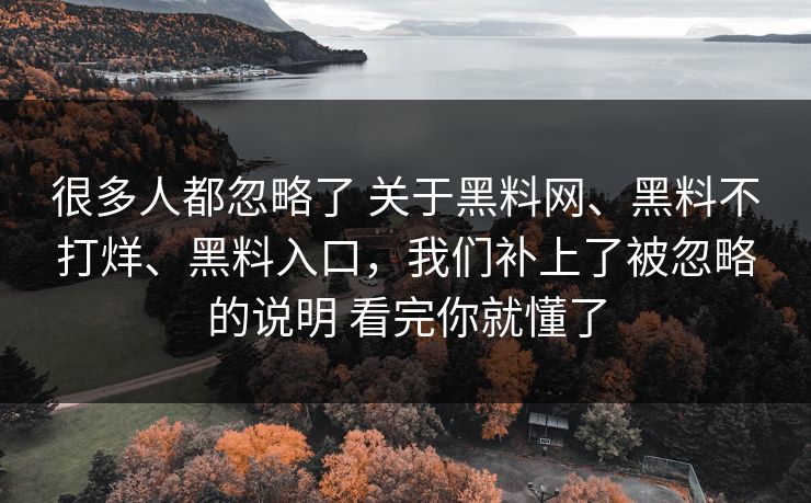 很多人都忽略了 关于黑料网、黑料不打烊、黑料入口，我们补上了被忽略的说明 看完你就懂了