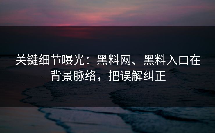 关键细节曝光：<strong>黑料网</strong>、黑料入口在背景脉络，把误解纠正