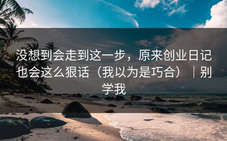 没想到会走到这一步，原来创业日记也会这么狠话（我以为是巧合）｜别学我